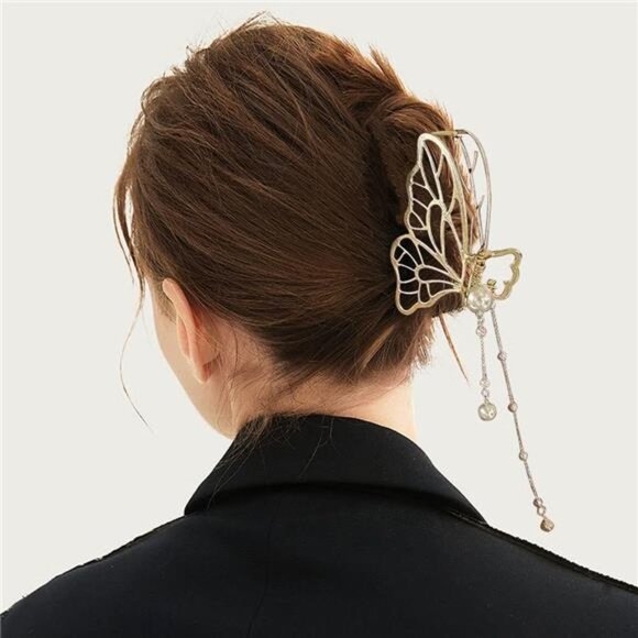 4 PACK Metal Big Gold Butterfly Hair Clips Clamp Tassel Nonslip Hair Claw - Picture 7 of 7